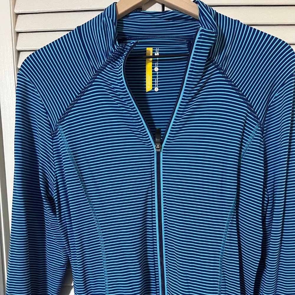 Lole Blue Striped Full Zip Single Pocket Jacket